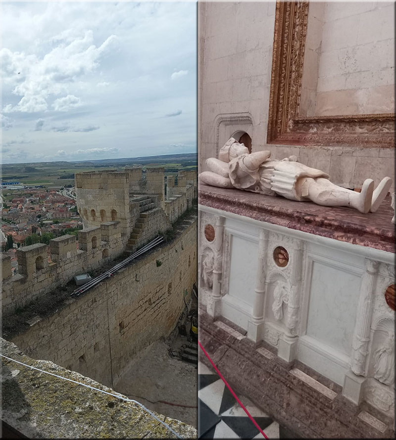Peñafiel con su castillo./ Escultura yacente del Infante don Juan Manuel